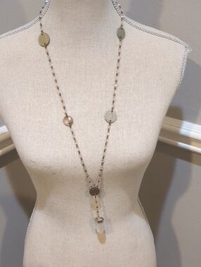 Julio Coin Long Gold-Tone Disc Pendant Necklace with White Drop